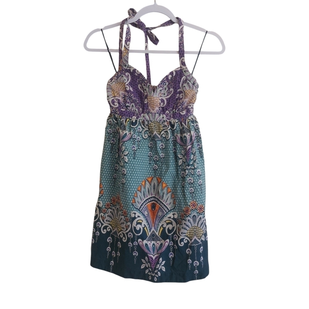 Express Bohemian Halter Dress - Purple and Teal- size 00